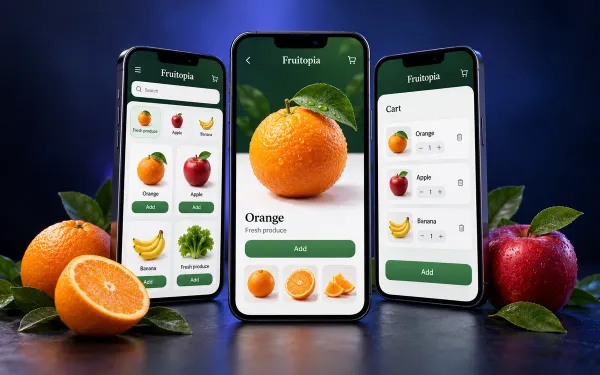 Concept preview of Fruitopia green mobile commerce interfaces