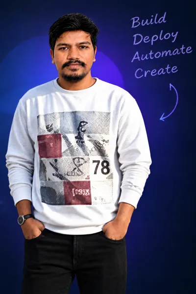 Sri Ram Charan Kolla in a white sweatshirt