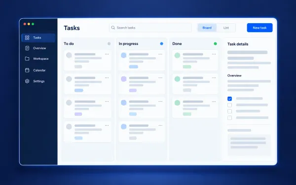 Concept preview of a blue task management workspace