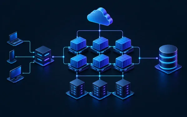 Concept illustration of cloud servers and connected container services